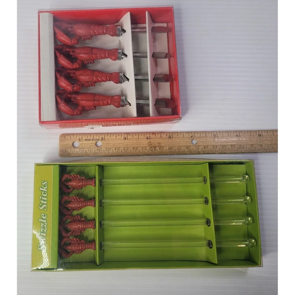 Boston‎ Warehouse Lobster Handle Spreader Knife Set Swizzle Sticks New Old Stock